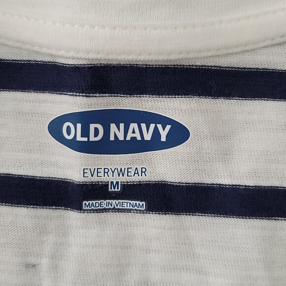 Old Navy Women's Everywear Stripe Crew Neck T-Shirt White with Blue Stripes NWT - Picture 4 of 12